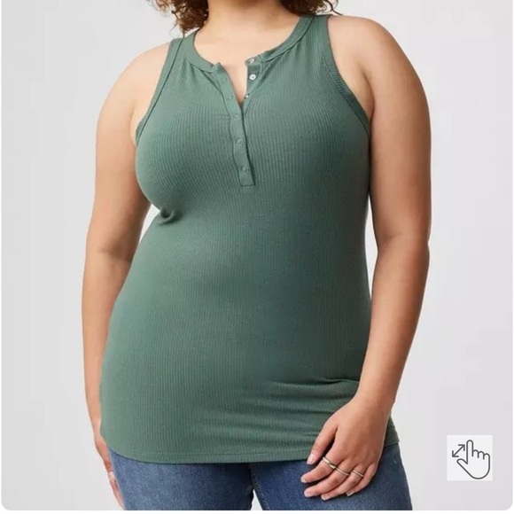 NWT Torrid Super Soft Rib Snap Front High Neck Tank top shirt forest green - Picture 1 of 10